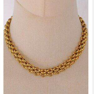 NEW 18K Gold Braided Cuban Chain Statement Necklace 15.5"